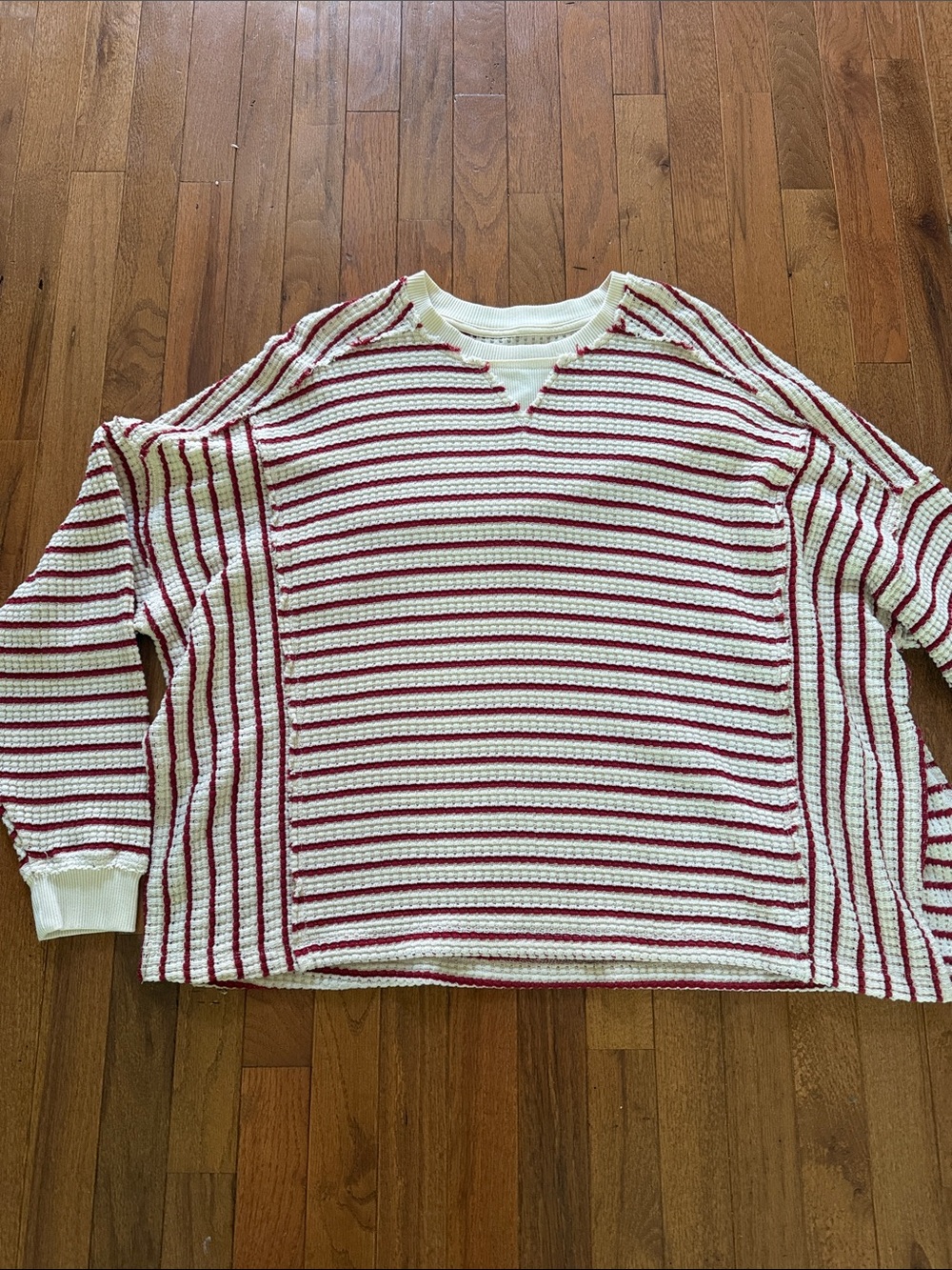 American Eagle Outfitters Cream and Red Striped Crewneck Sweater